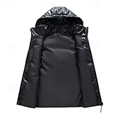 billiga Herrarnas puffer väst-Herr Pufferväst Väst Gilet Semester Dagligen Datum Mode Ledigt Höst vinter Ficka Polyester Håller värmen Bekväm Ensfärgat Dragkedja Huva Normal Silver Svart Väst