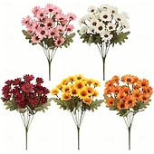 abordables Plantas y Flores Artificiales-5 paquetes de crisantemos artificiales de otoño, crisantemos al atardecer, flores artificiales de otoño para exteriores con margaritas y eucalipto, resistentes a los rayos UV, impermeables, a prueba de viento, plantas realistas de plena floración para jar