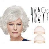 cheap Older Wigs-Mid Length Color Me Beautiful WhisperLite Wig Beautiful Mid-Length Layered Waves with Elegant Wispy Bangs  With 2PCS HD Wig Cap and Hairdressing Tool Set