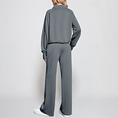 رخيصةأون بدلات رياضية-نسائي بدلة رياضية بنطلونات بنطلون واسع الساق دانتيل جيب لون سادة أطقم ملابس رياضية الخريف أسود أبيض الصالة الرياضية رياضات ركض ضد الهواء كم طويل رياضة ألبسة رياضية قابل للبسط عادي