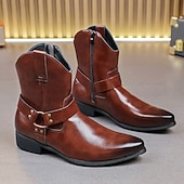abordables Bottes de Costume-Bottines en cuir marron pour hommes avec fermeture éclair latérale et sangle à boucle, bottes habillées élégantes pour les affaires, les soirées et les occasions formelles