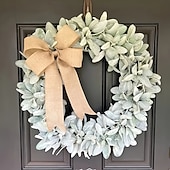 お買い得  花輪-玄関用のクリスマスリース、人工の緑の羊の耳の葉のガーランド、フェイク植物のつる、庭のドアの吊り下げ、リビングルームと窓の壁の装飾