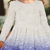 preiswerte 3D Shining Vision Kleid-Mädchen&#039; 3D Grafik Kleid Langarm Sommer Frühling Urlaub Täglich Ferien Prinzessin Schön Süß Kinder 4-12 Jahre Freizeitkleid A Linie Kleid Knielang Normale Passform