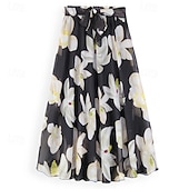 ieftine Fuste de șifon-Pentru femei Fustă Leagăn Modă Casual Maxi Talie Medie Fuste Floral Imprimeu Micro-elastic Vacanță Stradă Negru Roz Îmbujorat Albastru Primăvară Șifon Poliester