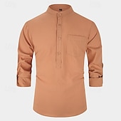 economico Camicie Popover da Uomo-Per uomo Camicia Camicia con colletto alla coreana Camicia popover Camicia casual Nero Bianco Giallo Rosso Blu marino Manica Lunga Semplice Henley Quotidiano Uscire Tasca Frontale Abbigliamento