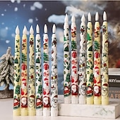 preiswerte Weihnachtsbeleuchtung-Flammenlose Stabkerzen mit weihnachtlichem Farbmuster, batteriebetrieben mit Fernbedienung und Timer, flackernde LED-Stabkerzen mit 3D-Docht, Weihnachtsmann, Schneemann, Weihnachtsbaum-Aufkleber,