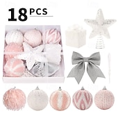 זול קישוטים-18 יחידות כדורי עץ חג המולד קישוטים, קישוט חג המולד, כדורי קצף ורודים פרימיום &amp;סט תליית כוכב בצמרת העץ