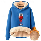 baratos Moletons forrados de fleece-Mulheres Pulôver Moletom Com Capuz Árvore de Natal Roupa de rua Casual Manga Longa Com Capuz Tops regulares Rua Para Noite Bolsos Imprimir Azul denim Amarelo Azul Marinha Azul Azul Escuro Inverno