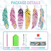 levne Sníženo na 30 $-6 ks rozmarných záložek s peřím - unikátní nepravidelné diamantové malby, sada pro kutily s motivem zvířat s jednoduchým návodem, ideální pro milovníky knih a tvoření.