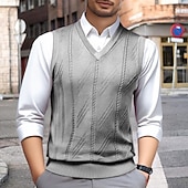 preiswerte Herren Pullover Weste-Herren Pullunder Kleid Pullover Pullover Weste Strickpullover Gerippt Stricken Normale Oberteile Gestrickt V Ausschnitt Alltagskleidung Date Bekleidung Herbst Winter Kamel Wein S M L