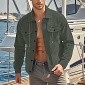 baratos Casacos &amp; Sobretudos para Homem-Homens jaqueta leve Jaqueta de Veludo Jaqueta Carga Jaqueta casual Férias Diário Respirável Bolsos Primavera Outono Tecido Moda Clássico Colarinho Chinês Padrão Adamascado Preto Verde Escuro Marron