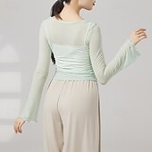 cheap Practice Wear-Activewear Top Pure Color Splicing Tulle Women&#039;s Performance Training Long Sleeve High Polyester
