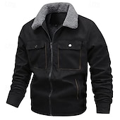 economico Giacche in Suede Sintetico-Per uomo Giacca in finta pelle scamosciata Giacca Sherpa Giacca in Camoscio Marrone Casuale Quotidiano Calore Termico Tasca Autunno Inverno Attivo Vintage Regolare Nero Caffè Grigio Giacca