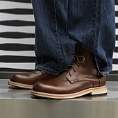 abordables Bottines-Bottines à lacets en similicuir marron pour homme, chaussures d&#039;extérieur décontractées classiques pour le travail et le quotidien