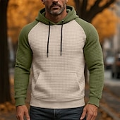 economico felpe con cappuccio da uomo di base-Per uomo Felpa con cappuccio Felpa con cappuccio a nido d&#039;ape Aalbicocca Nero Bianco Borgogna Grigio chiaro Con Cappuccio Colletto Mao Semplice Patchwork Blocco di colore Sport &amp; Outdoor Casuale