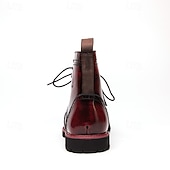 cheap Combat Boots-Men&#039;s Burgundy Faux Leather Combat Boots with Brogue Detailing – Durable Lace-Up Style for Casual Wear, Outdoor Walking, and Fashion Outfits