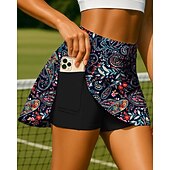 billiga Kvinnors kjolar och skorts-Dam Paisley Växter Blommig Avslappnad kjol Tenniskjol Lappverk Ficka 2 i 1 UPF50+ UV-resistent Flera lager Volleyboll Tennis Badminton Shorts Kjolar Svart Tenniskläder