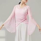 billiga Dansträning-Sportkläder Topp Ren Färg Tvinning Tyll Dam Prestanda Träning Långärmad Hög Polyester