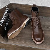 abordables Bottines-Bottines à lacets en similicuir marron pour homme, chaussures d&#039;extérieur décontractées classiques pour le travail et le quotidien