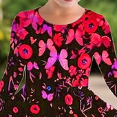 levne 3D motýlí šaty-Girls &#039; 3D Motýl Šaty Dlouhý rukáv Léto Jaro Dovolená Denní Princeznovské Krásná Sladký Děti 4-12 let Volnočasové šaty Áčkové šaty Délka ke kolenům Běžný