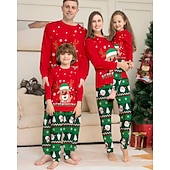 お買い得  親子お揃い服-ファミリールック パジャマ クリスマス柄 家 プリント ルビーレッド 長袖 活発的 マッチング衣装