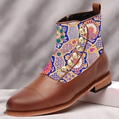 baratos sapatos Jacquard-Homens Botas Caminhada Pele PU Tecido Jacquard Confortável Antiderrapante Respirável Botas / Botins Com Cadarço Marrom / Azul Primavera Outono Inverno