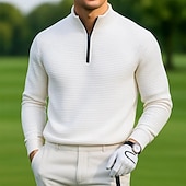 levne Pánské golfové polo tričko-Pánské Waffle Polo košile Outdoorové sporty Ležérní Stojáček Čtvrtletní zip Dlouhý rukáv Módní Moderní Pevná barva S texturou Pletený Jaro &amp; podzim Celý rok Černá Bílá Vodní modrá Šedá Waffle Polo