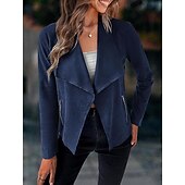 billiga casual jackor-Dam Vardaglig jacka Bekväm Andningsfunktion Ficka Mode Ledigt Slät Semester Gata Ledigt Dagliga kläder Öppen front Kort Nedvikt Normal Långärmad Ytterkläder Marin Svart Rubinrött Vår Höst