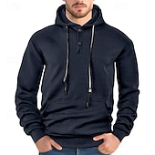 abordables Sudadera con capucha de vellón-Hombre Sudadera Sudadera Con Capucha Sudadera con capucha de lana Sudadera con capucha forrada de polar Negro Blanco Amarillo Azul Marino Café Con Capucha Plano Con Texturas Deporte Casual Diario
