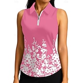 voordelige Dameshirt-Dames Planten Flora Tops Sportshirt Wandelen poloshirt Tennisshirt Mouwloos Vetoketju Hoge Elasticiteit Vochtregelerend Ademend Tennis Augurkbal Hardlopen Strijkijzer Rits kraag Hemd Singlet Zwart