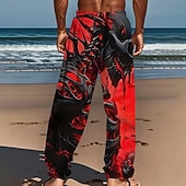 cheap Men's Printed Casual Pants-Men's Skull Skeleton Trousers Casual Pants Baggy Pants Mid Waist Dark Gothic Style Outdoor Holiday Elastic Drawstring Waist Linen-Like Pants with Pockets Summer Spring Fall 3D Print Blue Red Purple