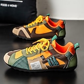 お買い得  カジュアルなレースアップシューズ-メンズのグリーンとイエローのメッシュスニーカー - ウォーキング、旅行、ストリートスタイルに最適なカラーブロックの通気性のあるカジュアルスポーツシューズ