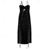 abordables Vestidos-Gótico Maxi Vestidos Sin Mangas Bruja Vampiros Acordonado Terciopelo correa de espagueti Cruz Disfraz Mujer Fantasía Víspera de Todos los Santos Carnaval Rendimiento Fiesta Adultos Vestido