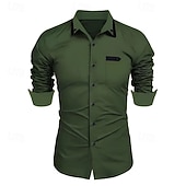 preiswerte Button-Down-Hemden für Herren-Herren Hemd Kleidhemd Einfach Formell Hochzeit Schwarz Weiß Wein Marineblau Langarm Umlegekragen Sommer Frühling Bekleidung