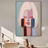 cheap People Paintings-Handmade Oil Paintings Canvas Wall Art Decoration Modern Cream Style Abstract Hair Salons Women's Decorative Paintings for Home Decor Rolled Frameless Unstretched Painting