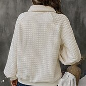 ieftine Hanorace texturate și pulovere-Hanorac textură pentru femei, hanorac tip waffle, pulover, hanorace, streetwear, simplu, casual, mânecă lungă, decolteu în V, topuri regulate, ieșiri în oraș, nasturi, bej, toamnă