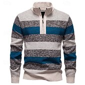cheap Men&#039;s Pullover Sweater-Men&#039;s Pullover Sweater Jumper Knit Sweater Ribbed Knit Regular Tops Knitted Stripe Quarter Zip Fashion Basic Vacation Daily Wear Clothing Apparel Fall Winter Navy Blue Green S M L