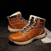 abordables Botas de invierno y nieve-Botas de trabajo clásicas con cordones de piel sintética color tostado para hombre: botines de seguridad duraderos para exteriores, construcción, senderismo y uso diario.