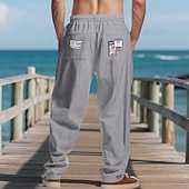 economico Vacanza-Per uomo Pantaloni di Lino Pantaloni Pantaloni Estivi Pantaloni da Spiaggia Coulisse Tasca Elastico in vita Semplice Comodità Traspirante Vacanza Quotidiano Ferie Hawaiano Boho Cachi chiaro Nero