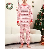 お買い得  親子お揃い服-ファミリールック パジャマ クリスマス柄 家 プリント ルビーレッド 長袖 活発的 マッチング衣装