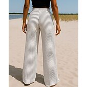 billiga Löparbyxor och tights-Dam Vida byxor Casualbyxor Elastiskt midjeband Hög midja Byxa Sport &amp; Utomhus Ledigt Höst Snabb tork Mode Andningsfunktion Utomhus Resor Sport Normal Sportkläder Sportkläder Rand Vit Brun Beige