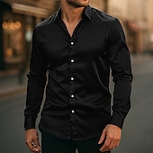 economico Camicie in raso da uomo-Per uomo Camicia Come la seta Camicia in raso Camicia elegante Camicia casual Camicia con Bottoni Semplice Matrimonio Abbigliamento casual alla moda Nero Bianco Giallo Rosa Manica Lunga Bavero
