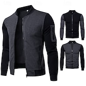 abordables Sudaderas Básicas_-Hombre Sudadera Sudadera Con Capucha Pull-over Sudadera con capucha y botones Negro Gris Cuello Barco Cuello Mao Plano Retazos Bloque de Color Deporte Casual Diario Poliéster Ropa de calle Fresco