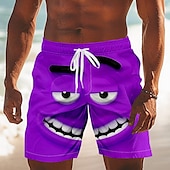 cheap Retro Vintage &amp; Ethic-Men&#039;s 3D Cartoon Smile Face Swim Trunks Swim Shorts Board Shorts Mid Waist Funny Outdoor Vacation Dailywear Side Pockets Mesh Lining Elastic Drawstring Waist Designer Clothing Apparel