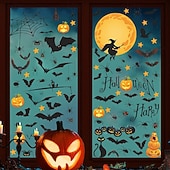 levne Halloween samolepky-9 archů halloweenských okenních samolepek, statických samolepek s netopýry, dýněmi, černými kočkami, čarodějnicemi, odnímatelných skleněných samolepek do koupelny, domova, kanceláře, dekorací oken na