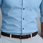 billiga Button Down-skjortor för män-Herr Skjorta Slät Formell Bröllop Vin Blå Grön Khaki grön Långärmad Nedvikt Sommar Vår Kläder Lappverk