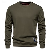 baratos Suéteres básicos-Homens Moletom Moletom com capuz Estacionar Preto Verde Tropa Azul Marinha Laranja Cáqui Gola Redonda Tecido Desportos e Ar livre Casual Diário Roupa de rua Legal Roupa de Esporte Primavera &amp; Outono