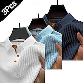 Χαμηλού Κόστους Κλασικό Πόλο Ανδρών-Πολλαπλές συσκευασίες 3 τεμ Ανδρικά Πέτο Κοντομάνικο Λευκό / Μαύρο / Μπλε Button Up Polos Πουκάμισο γκολφ Μπλουζάκια Golf Polos Ζακάρ Σκέτο Διακοπές Καθημερινά Ρούχα Πολυεστέρας Καλοκαίρι
