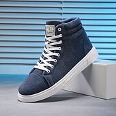 baratos Botas de cano curto-tênis masculino de cano alto em tecido marrom, calçado casual confortável com cadarço para escola, viagens e atividades ao ar livre