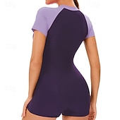 abordables Lycra de surf-Femmes Maillot de bain Maillot Anti UV Protection Solaire UV UPF50+ Manche Courte Maillot de Bain Zip Up Natation Surf Patchwork Été Printemps